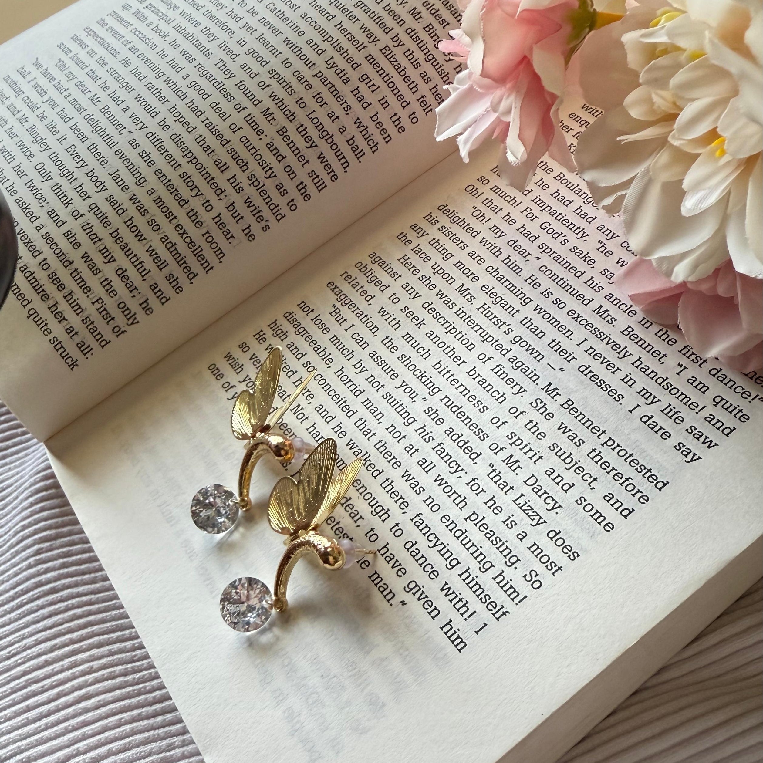 Half butterfly wings with rhinestones stud earrings