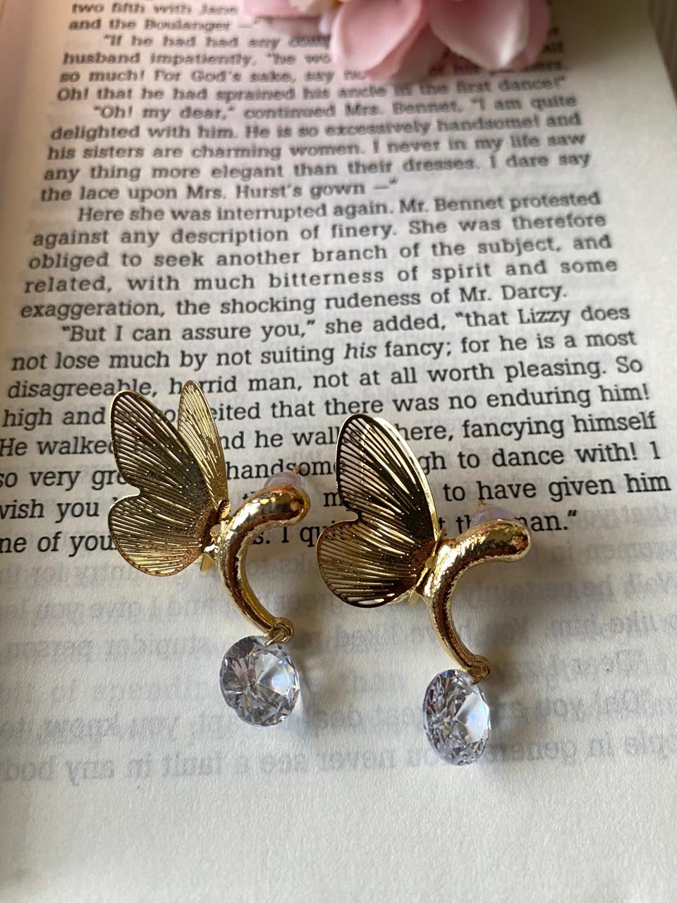 Half butterfly wings with rhinestones stud earrings