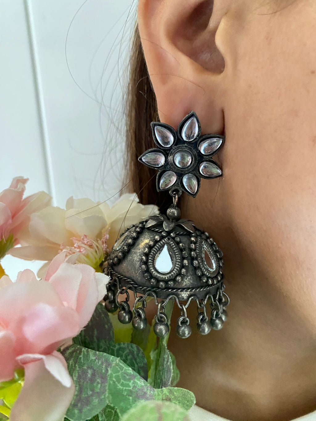 Sonam Kapoor inspired iconic mirror work oxidized jhumke