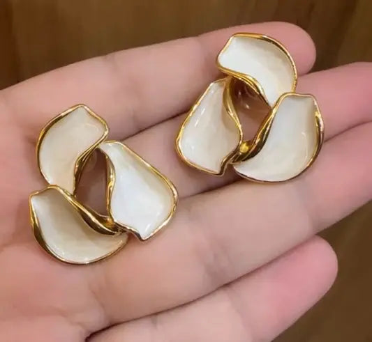 Dark romance gold finish white enamel stud earrings