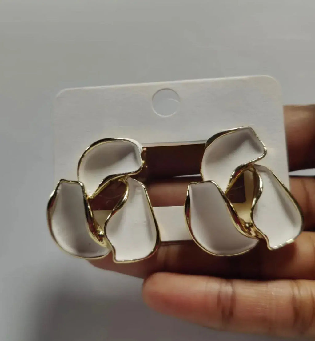 Dark romance gold finish white enamel stud earrings