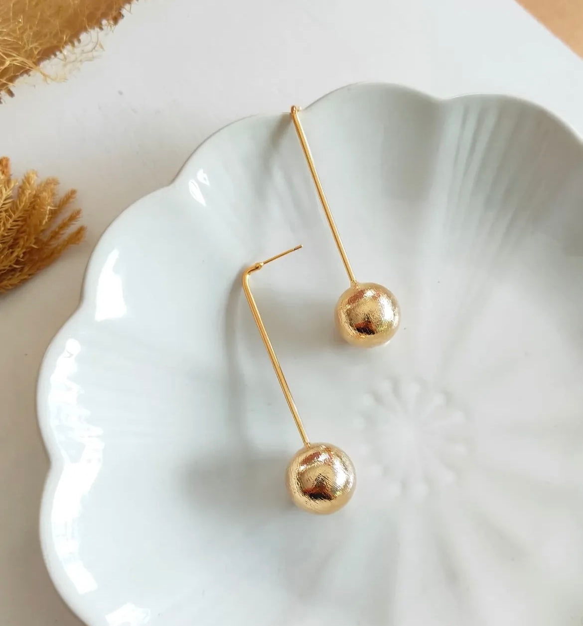 Dual sphere drop earrings- Elegant Gold- Toned Hook Style