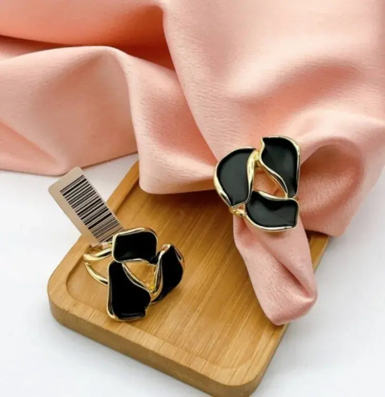 Dark romance gold finish black enamel stud earrings