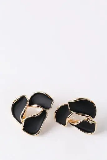Dark romance gold finish black enamel stud earrings