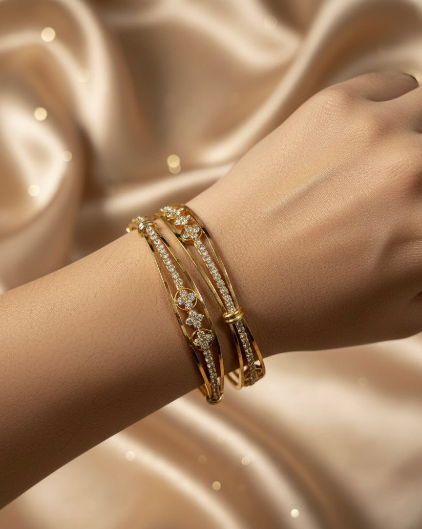 Gold plated rhinestone bangles