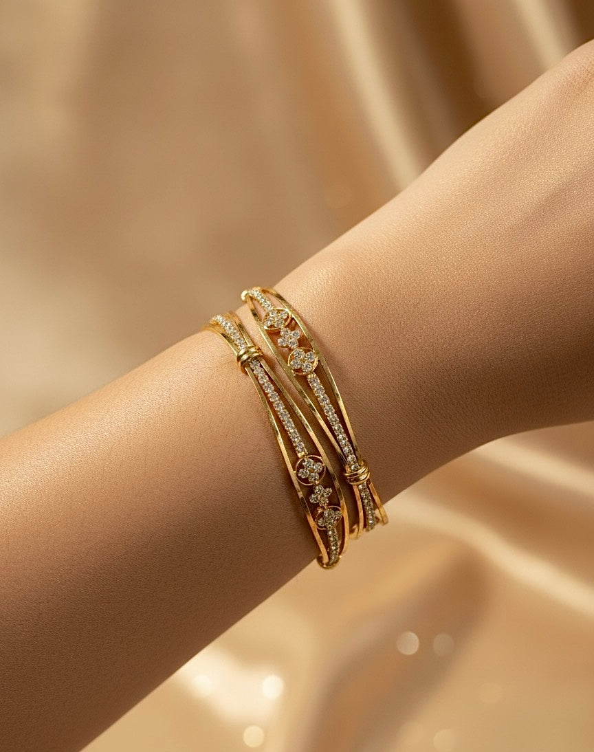 Gold plated rhinestone bangles