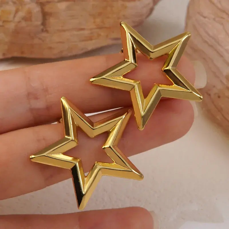 Elegant Anti Tarnish Gold Star accented studs