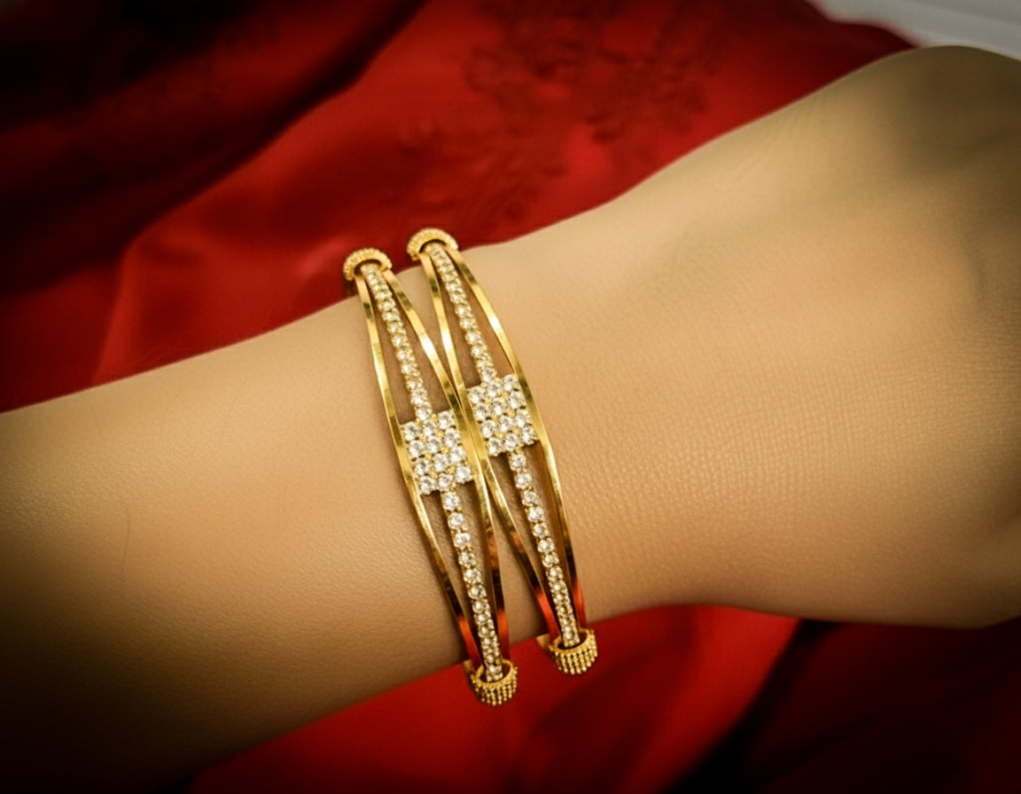 Arabian peninsula rhinestone gold plated bangles