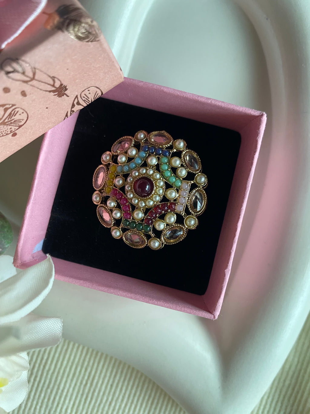 Multicolor Royal Kundan Pearl ring