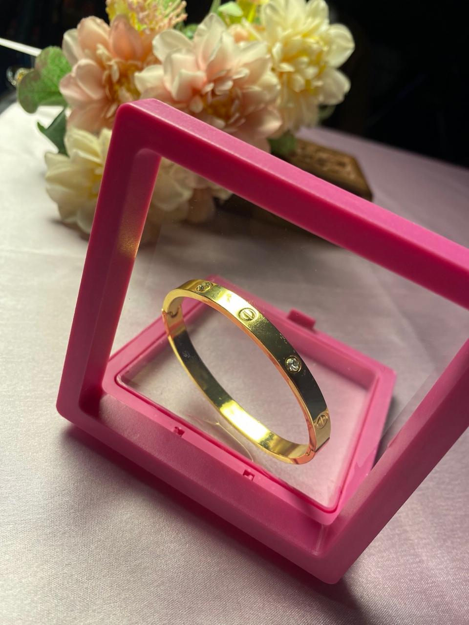 Gold Plated Stainless Steel Openable American Diamond Crystal Bracelet