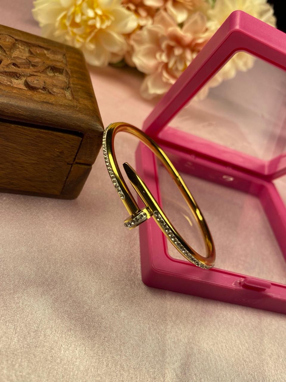 Crystal Nail Design Gold-Plated Bangle Bracelet