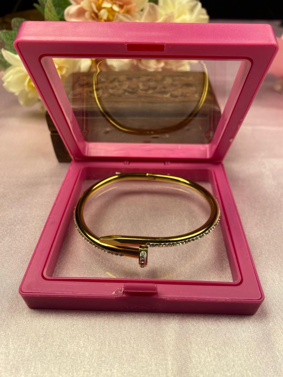 Crystal Nail Design Gold-Plated Bangle Bracelet