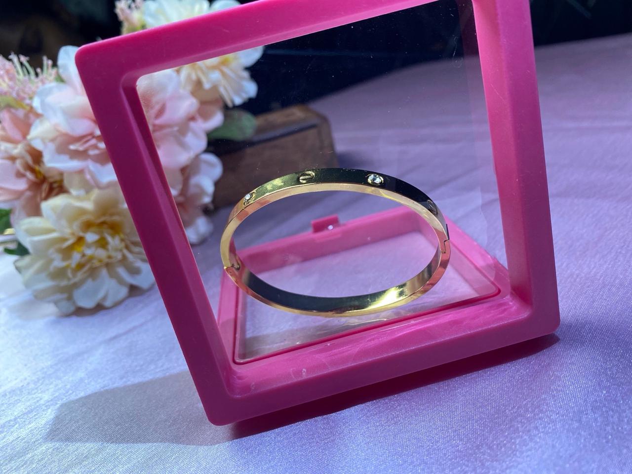 Gold Plated Stainless Steel Openable American Diamond Crystal Bracelet