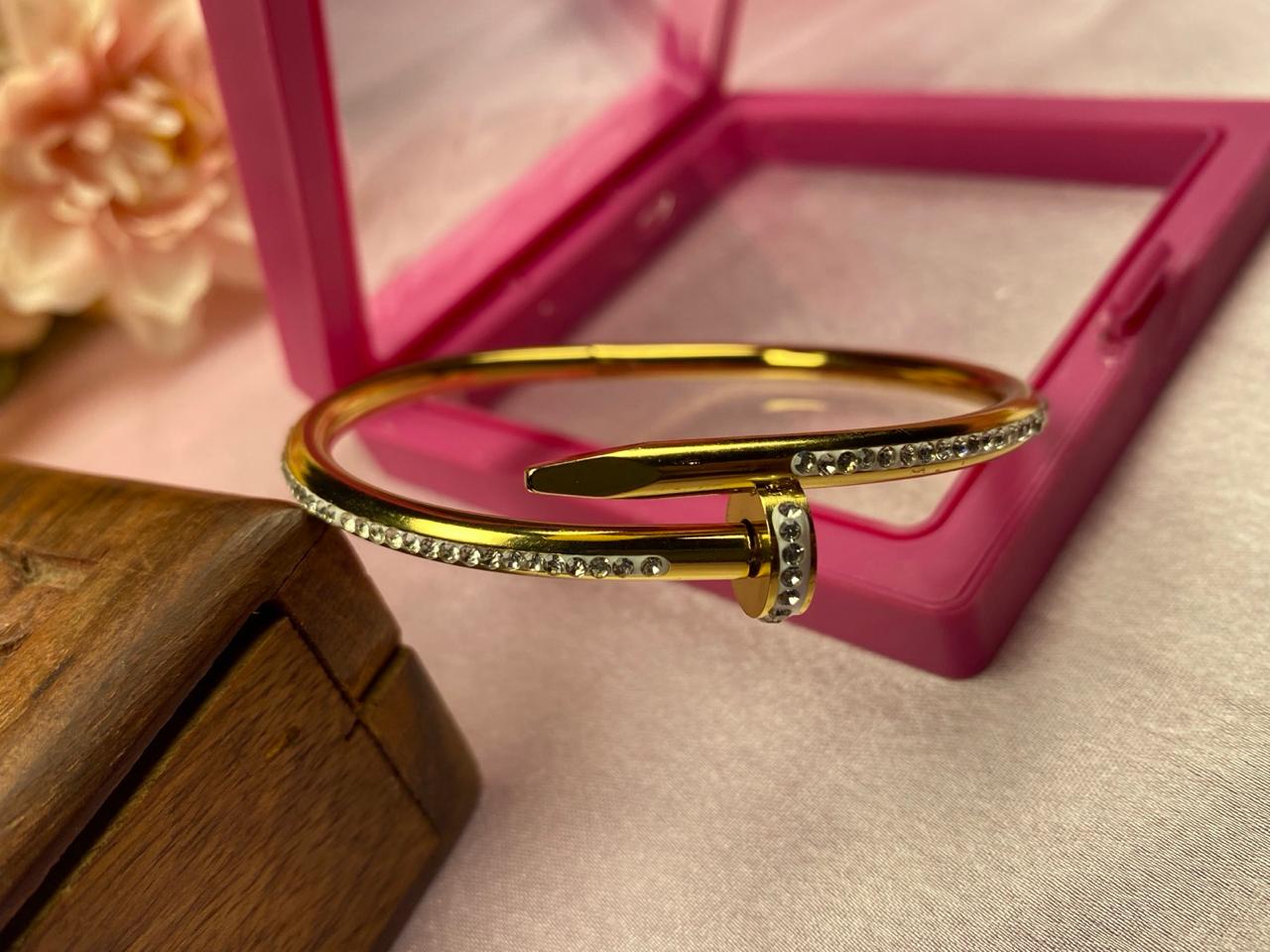 Crystal Nail Design Gold-Plated Bangle Bracelet