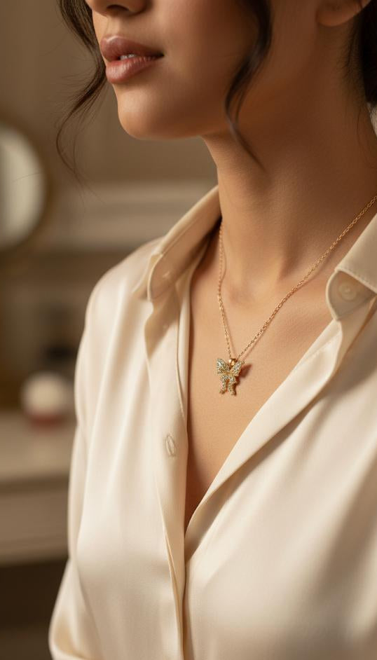 Golden Butterfly Crystal Pendant Necklace
