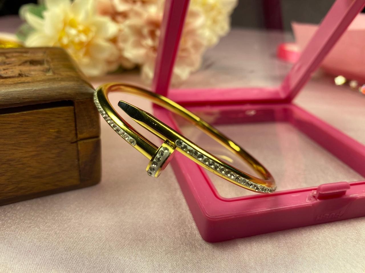 Crystal Nail Design Gold-Plated Bangle Bracelet