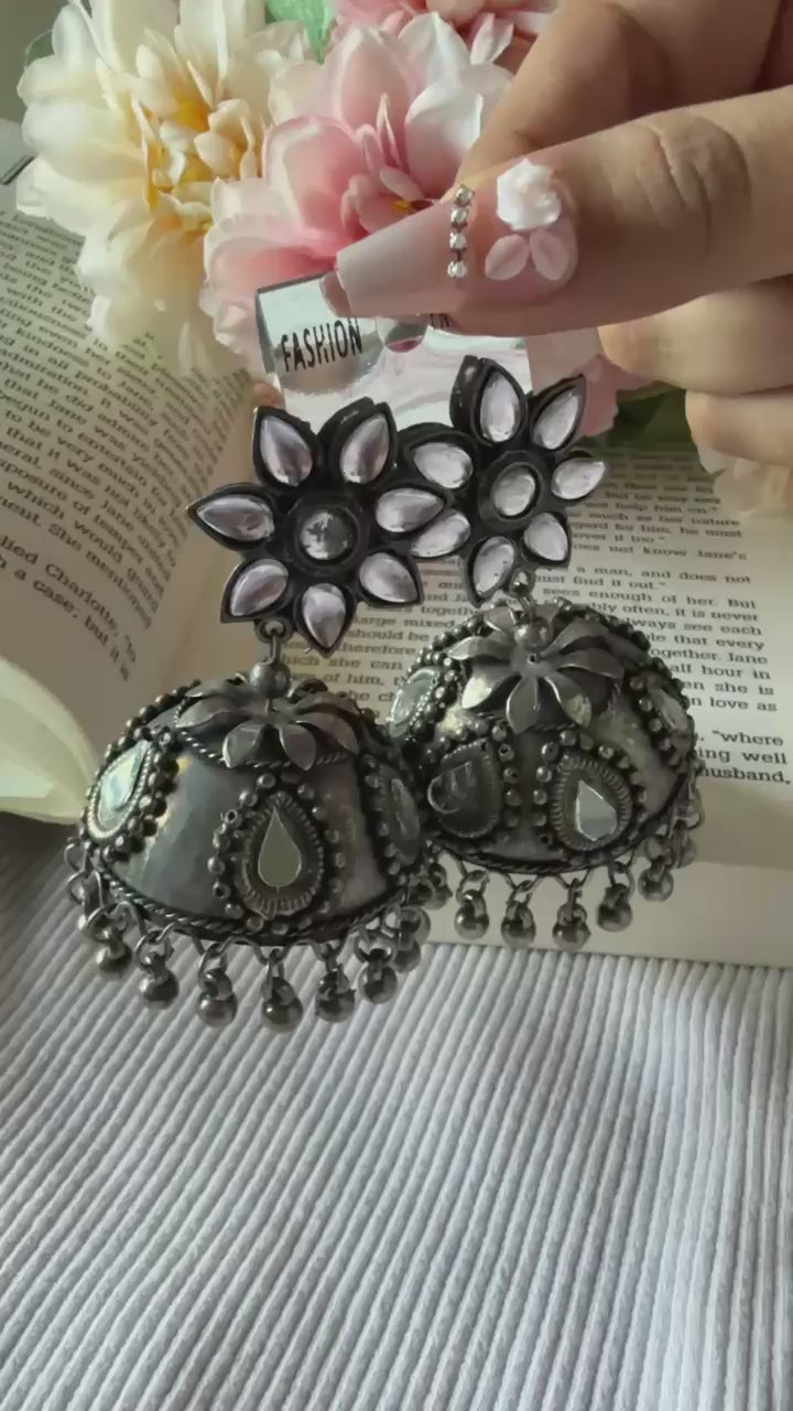 Sonam Kapoor inspired iconic mirror work oxidized jhumke